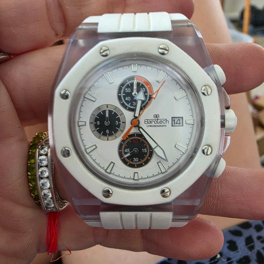 Barotech Chronograph White Silicone Clear Case Watch B023 Japan Movement